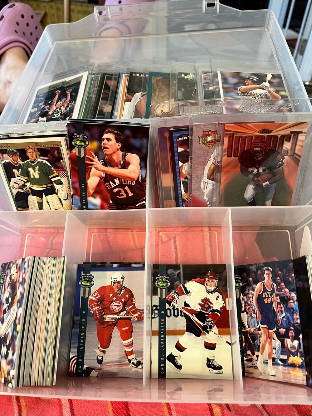 Boxed lot of trading cards. 
Baseball, Football, Basketball, and Hockey.
